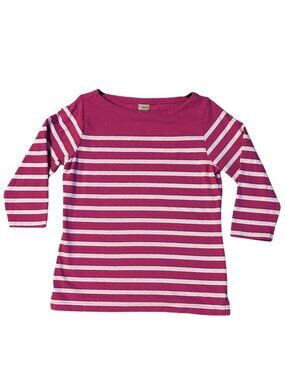 LL Bean Women's Top - Boathouse Quarter-Sleeve Pink & White Stripes - Size SM